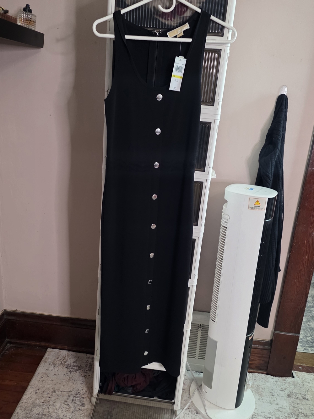 Michael Kors Black Strapless Button-Front Maxi Dress